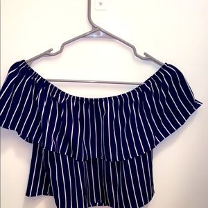 Navy blue striped off the shoulder croptop